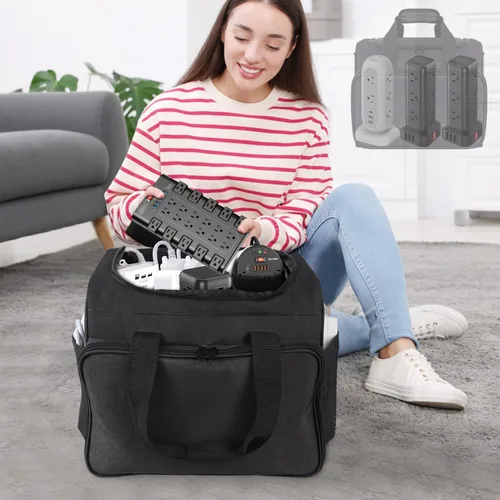Vista 4 de Bolsa organizadora de cables, caja organizadora de cables, bolsa de almacenamiento de cables electrónicos con divisor ajustable, bolsa