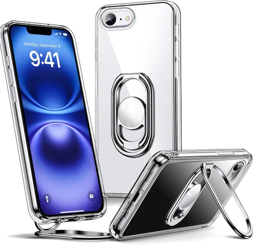Vista 19 de Shields Up Funda para iPhone 16 Pro con Soporte, Funda de Teléfono Transparente con Soporte de Doble Anillo [Ajustable y Plegable] Cubierta