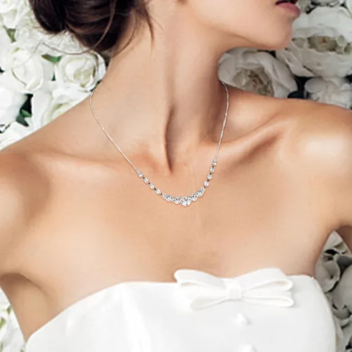 Vista 7 de Jstyle Juego de joyas de plata para novia, collar de diamantes de imitación, pulsera y aretes colgantes para novia, dama de honor, lágrima, colgante