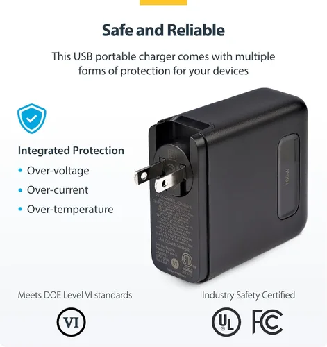 Vista 9 de StarTech - Cargador de pared USB-C GaN de 100 W, adaptador de corriente para MacBook Pro/Air Dell XPS, iPhone 15/Pro, iPad Pro, 2x USB-C/2x USB-A