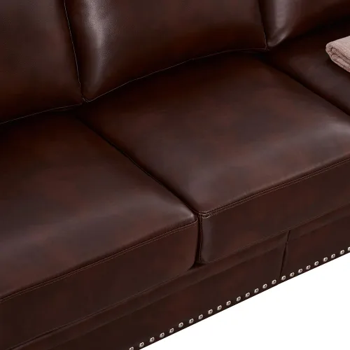 Vista 9 de Classic Century - Sofá de 3 asientos de piel sintética burdeos con ribete de cabeza de clavo, sofá relleno de espuma para sala de estar, 82.68 x