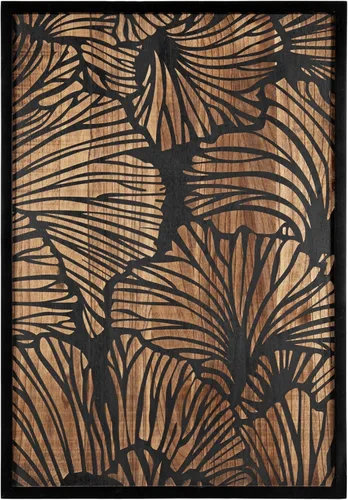 Vista 8 de Kate and Laurel Sago - Placa decorativa moderna de madera, 23 x 33 pulgadas, negro y marrón rústico, arte de pared floral de madera pintada