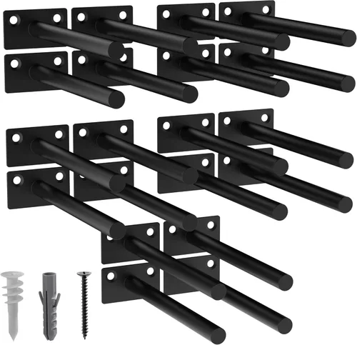Vista 21 de 12-Pack 10 inch Floating Shelf Brackets, Hidden Shelf Bracket for Wood Negro-paquete de 12