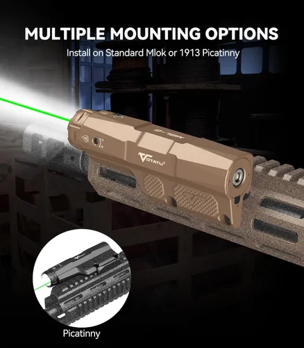 Vista 4 de VOTATU M8L-G - Combo láser de luz de 3000 lúmenes compatible con Mlok/Picatinny, linterna con función estroboscópica y haz láser verde