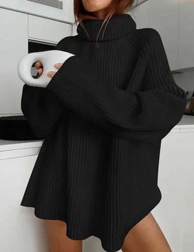 Vista 2 de ZESICA Women's 2023 Winter Sweaters Oversized Turtleneck Long Sleeve Chunky Knitted Tunic Pullover Tops