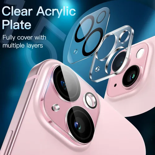 Vista 3 de JETech Protector de lente de cámara para iPhone 15 de 6.1 pulgadas y iPhone 15 Plus de 6.7 pulgadas, vidrio templado 9H, antiarañazos, compatible