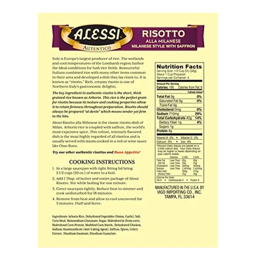 Vista 3 de Alessi Autentico, Risotto Sazonado Premium, Arroz Arborio Italiano, Fácil de Preparar, 8 oz (Milanesa, Paquete de 6)