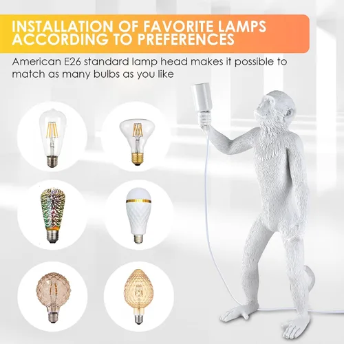 Vista 4 de Moderna lámpara de mesa de resina con forma de mono, lámpara de escritorio, lámpara de animales, luz LED de cabecera para decoración del hogar, sala