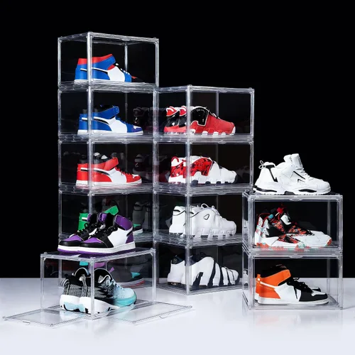Vista 7 de Paquete de 12 cajas para zapatos, contenedor de caja para zapatillas de plástico acrílico transparente apilable, caja organizadora de zapatos