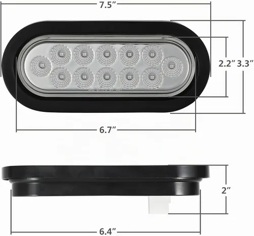 Vista 4 de Partsam Juego de 2 luces traseras ovaladas rojas de 6.7 pulgadas a luces estroboscópicas ámbar, 12 diodos con ojales de goma y coletas de cable de 3