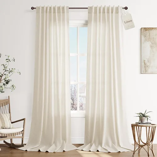 Vista 19 de Joywell - Cortinas de lino de 96 pulgadas de largo para sala de estar Natural