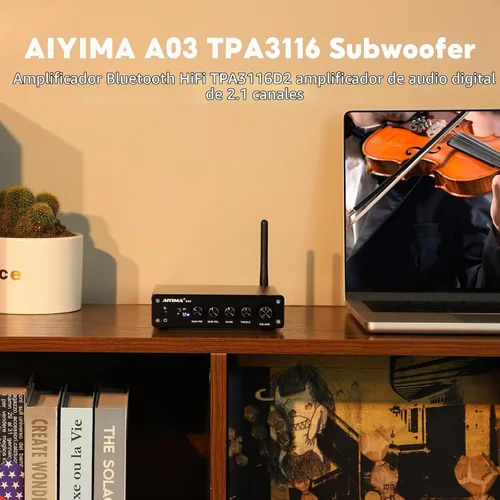 Vista 5 de AIYIMA A03 2.1 Canal Clase D Amplificador 50W+50W+100W TPA3116 Subwoofer Bluetooth Amp HiFi Amplificador de Potencia con Adaptador de Corriente
