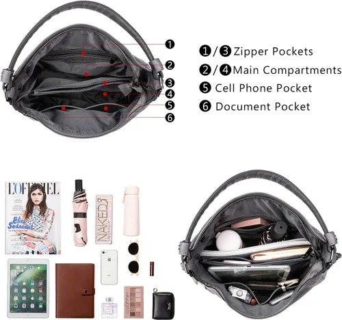 Vista 4 de Realer Handbags for Women Hobo Bags Large Crossbody Shoulder Bag Vegan Faux Leather, with HolsterWallet