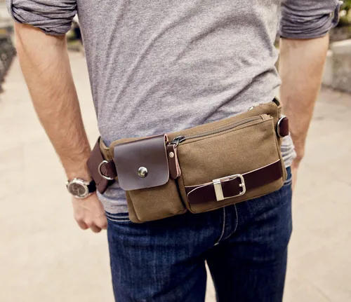 Vista 6 de BAOSHA YB-01 Bolso de la cintura de los hombres de la vendimia Deportes Riñonera Bolsa de Seguridad de Dinero de la Cintura de la Bolsa