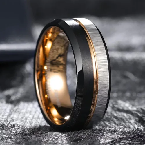 Vista 88 de King Will Anillo de boda de carburo de tungsteno para hombre con diseño de ranura, 6/7/0.315 in de ancho, acabado cepillado/pulido para hombre