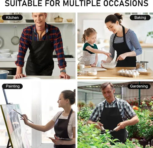 Vista 7 de Paquete de 12 delantales con peto, delantales unisex de cocina de restaurante para mujeres con 2 bolsillos, delantales de chef para cocinar