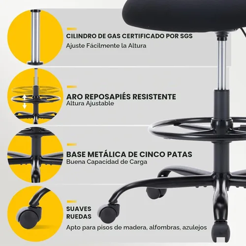 Vista 7 de Sweetcrispy Silla Alta de Escritorio de Dibujo - Taburete Alto Ergonómico para Computadora con Altura Ajustable y Cómodo Soporte Lumbar, Mostrador