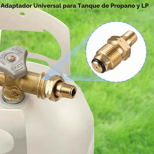 Vista 4 de Adaptador de montaje de gas propano POL de nariz blanda con flujo excesivo x rosca macho de 1/4 pulgadas, latón