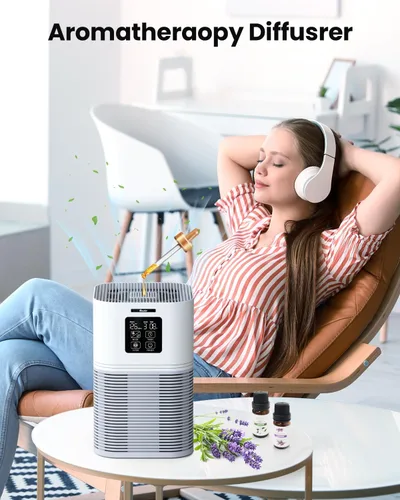 Vista 4 de Purificador de aire para habitación grande de hasta 350 pies cuadrados, filtro HEPA VEWIOR H13 con 6 ajustes de temporizador, aromaterapia