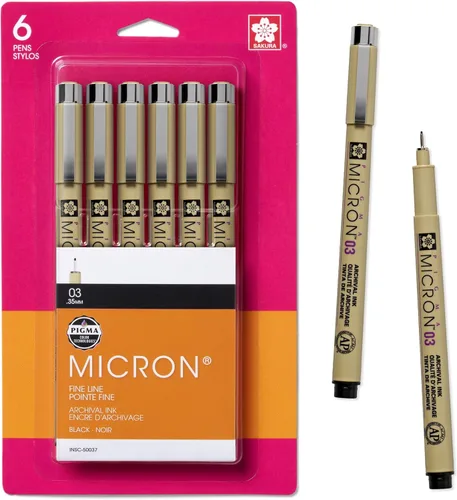 Vista 8 de SAKURA Pigma Micron 50131 - Bolígrafos fineliner, tamaño de 10 puntas, tinta negra archival, paquete de 6