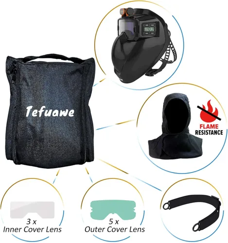 Vista 6 de Tefuawe Gafas de Soldadura de Oscurecimiento Automático, Tecnología de Color Real, Lente LCD Digital, Casco de Soldadura con Cubierta para Cuello