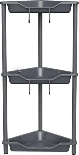 Vista 17 de Orimade Organizador de ducha esquinero de 2 niveles resistente a la oxidación, estante de esquina de piso de metal y plástico para baño, negro