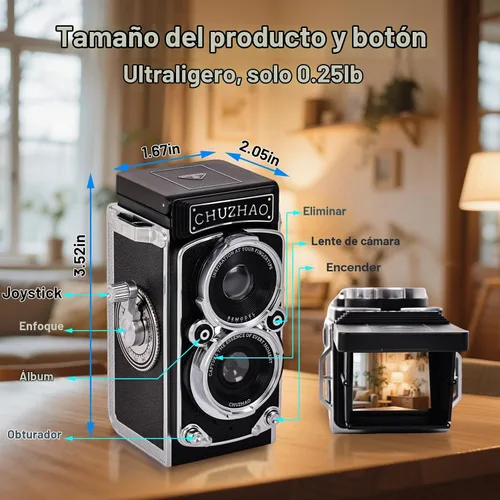 Vista 7 de Redcomets Mini cámara digital retro – Estilo vintage TLR apuntar y disparar cámara de vlogging de enfoque automático, compacta y portátil, tarjeta