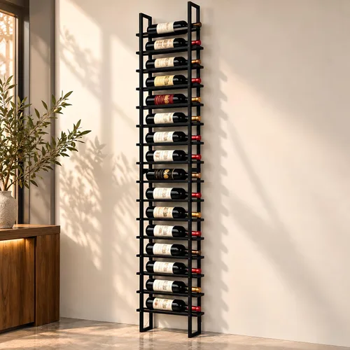 Vista 11 de Estante de vino grande de montaje en pared para 64 botellas Negro
