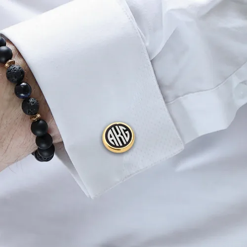 Vista 4 de Gemelos de oro personalizados - Gemelos con monograma grabados - Gemelos con monograma grabados - Regalo de novio de boda o padrinos de boda gemelos