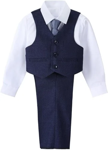 Vista 3 de Dressy Daisy Conjunto de traje de esmoquin de 5 piezas para niños, atuendo formal con blazer y chaleco para bebés, niños pequeños y niños, azulazul