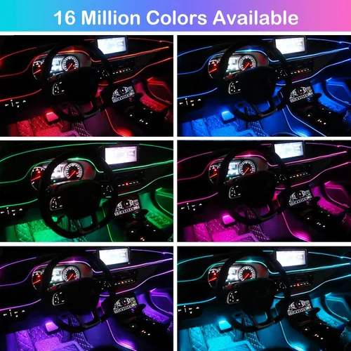 Vista 3 de Tira de luces LED para interiores de automóvil, RGB 6 en 1, kits de iluminación ambiental con fibra óptica de 315 pulgadas, 16 millones