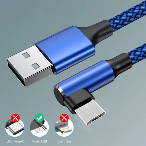 Vista 4 de EWUONU Cable micro USB de 90 grados paquete de 2 6.6 pies para Fire 7 HD8, tabletas Samsung, Galaxy S7 S6 Edge J8 J7, Xbox One, controladores PS4