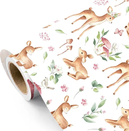 Vista 21 de WRAPAHOLIC Rollo de papel de regalo Kraft Animal - Mini Rollo - 17 pulgadas x 16.5 pies - Diseño de mono, elefante y dinosaurio lindos, perfecto