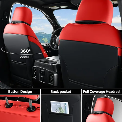 Vista 81 de Coverado Juego completo de fundas de asiento de ajuste personalizado para Chevy Silverado/GMC Sierra 2014-2018 1500, 2015-2019 2500HD 3500HD Negro