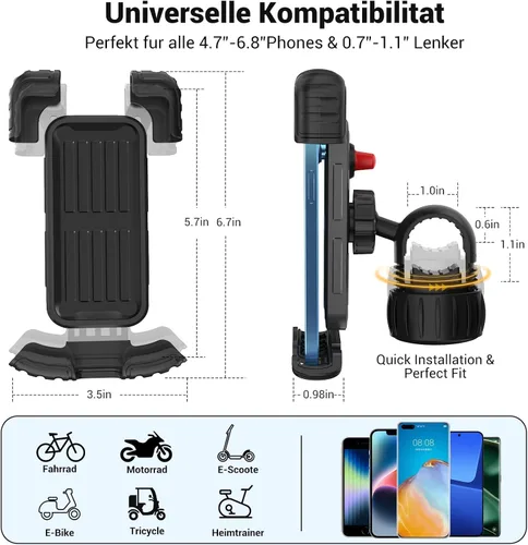 Vista 2 de Soporte para teléfono celular de bicicleta, ajustable en 360 grados, montaje rápido, soporte para manillar de bicicleta para iPhone 16, 15, 14 Pro