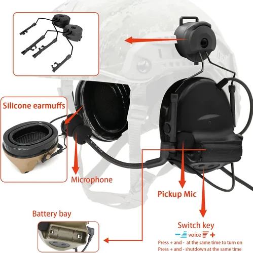 Vista 4 de COMTA 2 auriculares tácticos con U94 PTT 2pines, para airsoft, caza, al aire libre, auriculares con cancelación de ruido