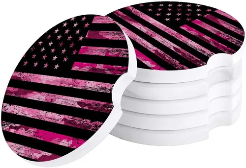 Vista 22 de Portavasos para automóvil para mujeres/hombres, paquete de 2 posavasos absorbentes de cerámica para bebidas, diseño de camuflaje con bandera