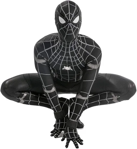 Vista 5 de EOILFM Disfraz de superhéroe de Halloween para hombre, cosplay, traje negro, enterizo Zentai para juegos de simulación para niños y adultos