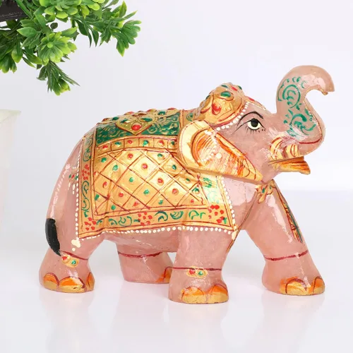 Vista 4 de REAL-GEMS Estatua de escultura de cristal de elefante de cuarzo rosa tallada a mano decorativa curativa Reiki figuras de piedras preciosas
