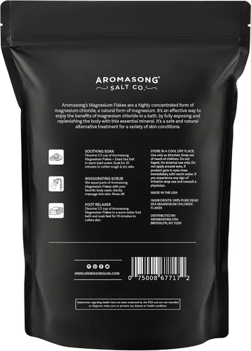 Vista 8 de Aromasong Escamas de magnesio del mar Muerto, bolsa negra resellable de 12 libras, sales de baño de cloruro de magnesio relajantes musculares