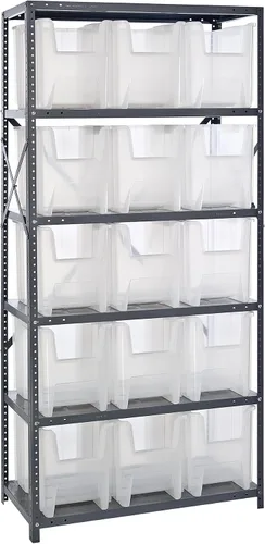 Vista 362 de Quantum QSBU-245BK Heavy Duty Shelving Unit with (7) Shelves and (24) QUS245 Black Bins for Garage Warehouse Storage Distribution 400 lb Load