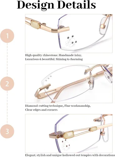 Vista 4 de LUFF Rimless Reading Glasses for Women,Stylish Blue Light Blocking Computer Readers,Anti Eyestrain Frameless Lens diamond