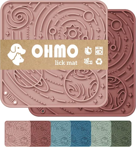 Vista 12 de OHMO Alfombrilla para lamer perros y gatos, patrón espacial, 6 x 10 fresno+beige