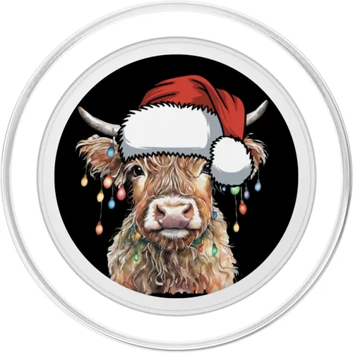 Vista 2 de Divertidas luces navideñas de vaca escocesa de las tierras altas de Navidad, cabeza de Papá Noel, PopSockets MagSafe PopGrip para iPhone