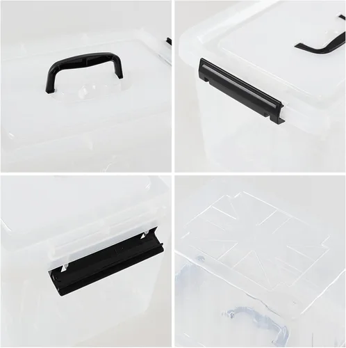 Vista 3 de Caja de almacenamiento de plástico de 12 cuartos de galón con asa, paquete de 6 contenedores transparentes con pestillo Clear, Stackable, Plastic