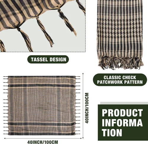 Vista 3 de 8 unidades de bufanda táctica Shemagh militar del desierto para la cabeza árabe para hombres y mujeres, envoltura árabe keffiyeh con borlas