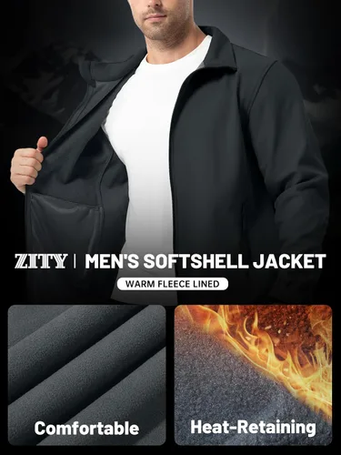 Vista 4 de ZITY Chaqueta Softshell Ligera para Hombre con Forro Polar Impermeable Chaqueta de Lluvia con Cremallera Carcasa Suave Cortavientos Rompevientos