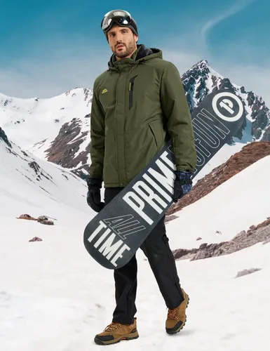 Vista 2 de MAGCOMSEN Chaqueta de invierno para hombre, chaqueta impermeable de esquí, nieve, abrigo de snowboard cálido con múltiples bolsillos