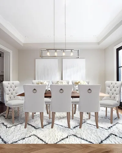 Vista 113 de Juego de 2 sillas de comedor de terciopelo con patas de madera, color beige Mid Century Modern Dining Chairs,Upholstered Chairs with Nailhead