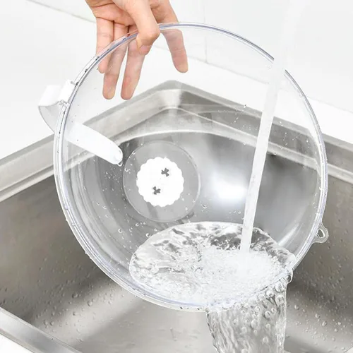 Vista 4 de Cubierta de salpicaduras para microondas con cúpula – Tapa de cubierta de alimentos – Protector transparente antisalpicaduras con asa Protector